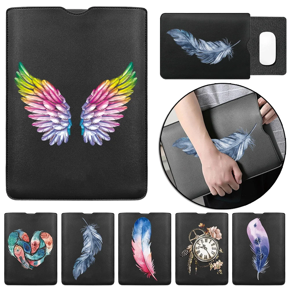 

Feather Pattern Leisure Waterproof Black Laptop Bag 11 12 13 14 15 Inch Leather Portable Notebook Case for Macbook Pro 15-inch