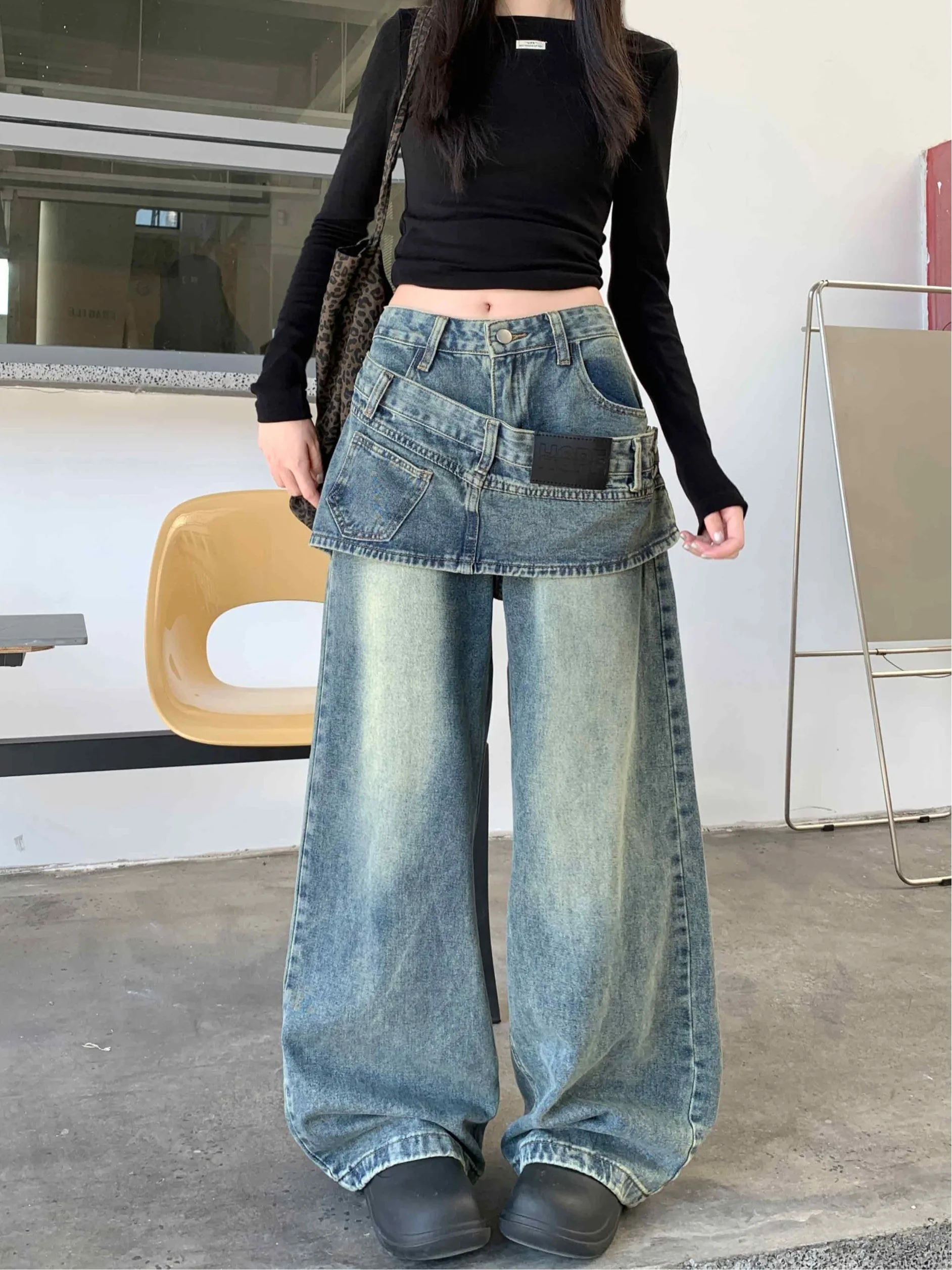 

High Waist Wide Leg Jeans Women's Autumn Winter New Style Slimming Design Casual Fashion plus Size Pants Korean Commute Style