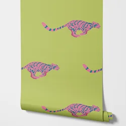 Funky Ocelot Peel and Stick Wallpaper, Green Lime Tiger Wallpaper Mural For Home Decor,Self Adhesive Or Traditional Wall Papers
