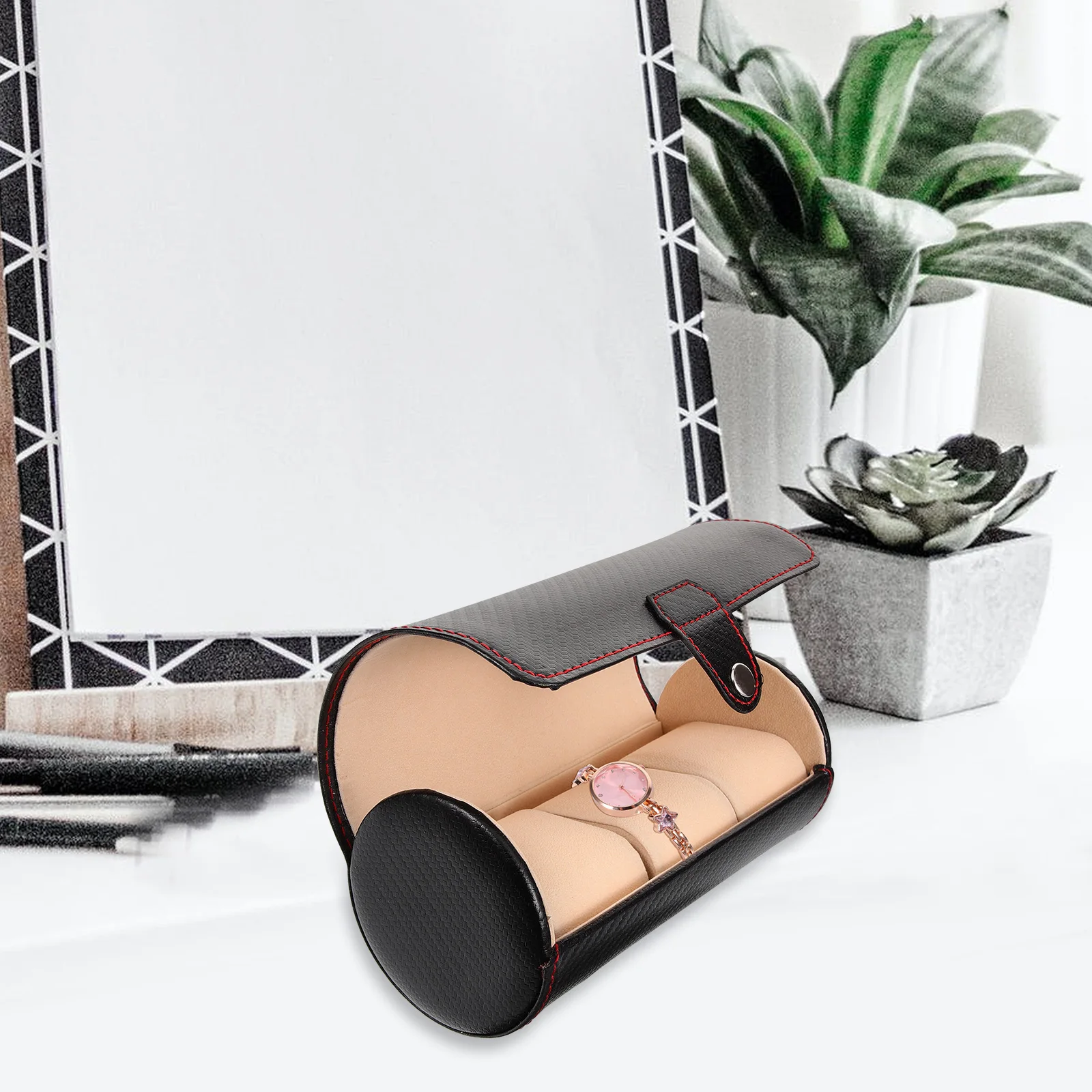 

Portable Watch Box for Men PU Case Black Color Travel Jewelry Storage Display Case Dustproof Scratch Resistant Watch