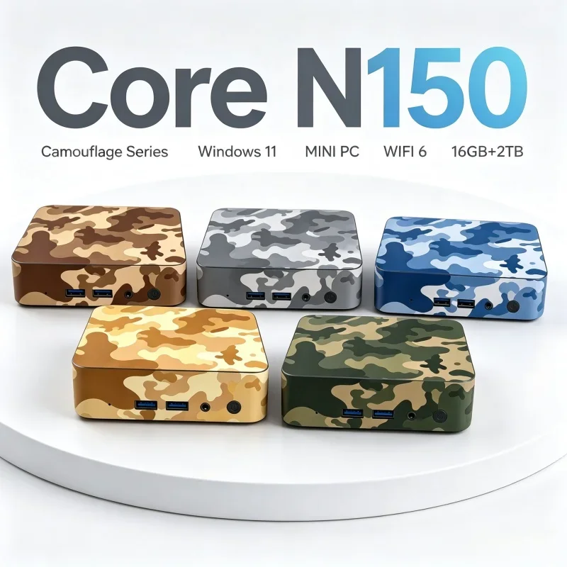 Fashion Camouflage Series Mini Desktop Computer N150 CPU 16GB RAM 1/2TB SSD WiFi6 BT5.2 4K Office Mini PC