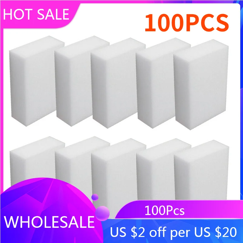 

100Pcs Wholesale Melamine Sponge Magic Sponge Foam Bulk Cleaner Cleaning Sponge for Kitchen Bathroom Cleaning Tool