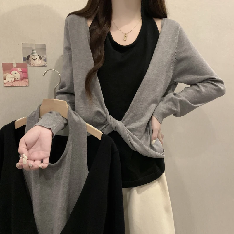 

Женский вязаный базовый слой Long Sve, сладкий и пряный подвесной дизайн, большие размеры, шикарный осенний модный топ для похудения