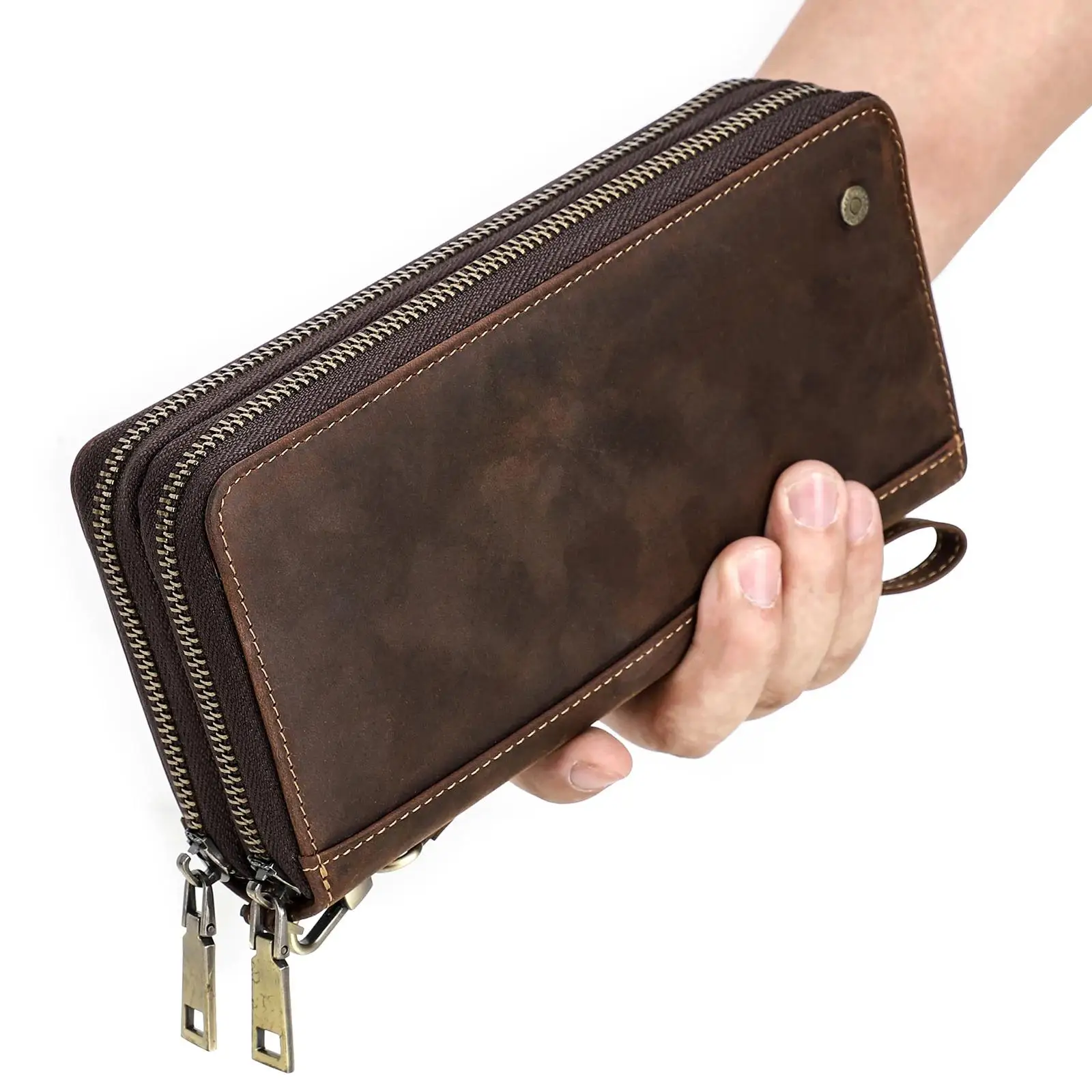 

Cow Leather Name Engraving Wallet Leather Clutch Bag Zipper Male Coin Wallets Phone Pocket Purse Holder Men Handbags Card Clutch