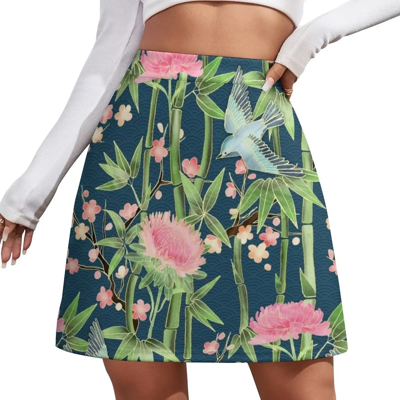 

Bamboo, Birds and Blossom - dark teal Mini Skirt Short skirts korean fashion clothes for women