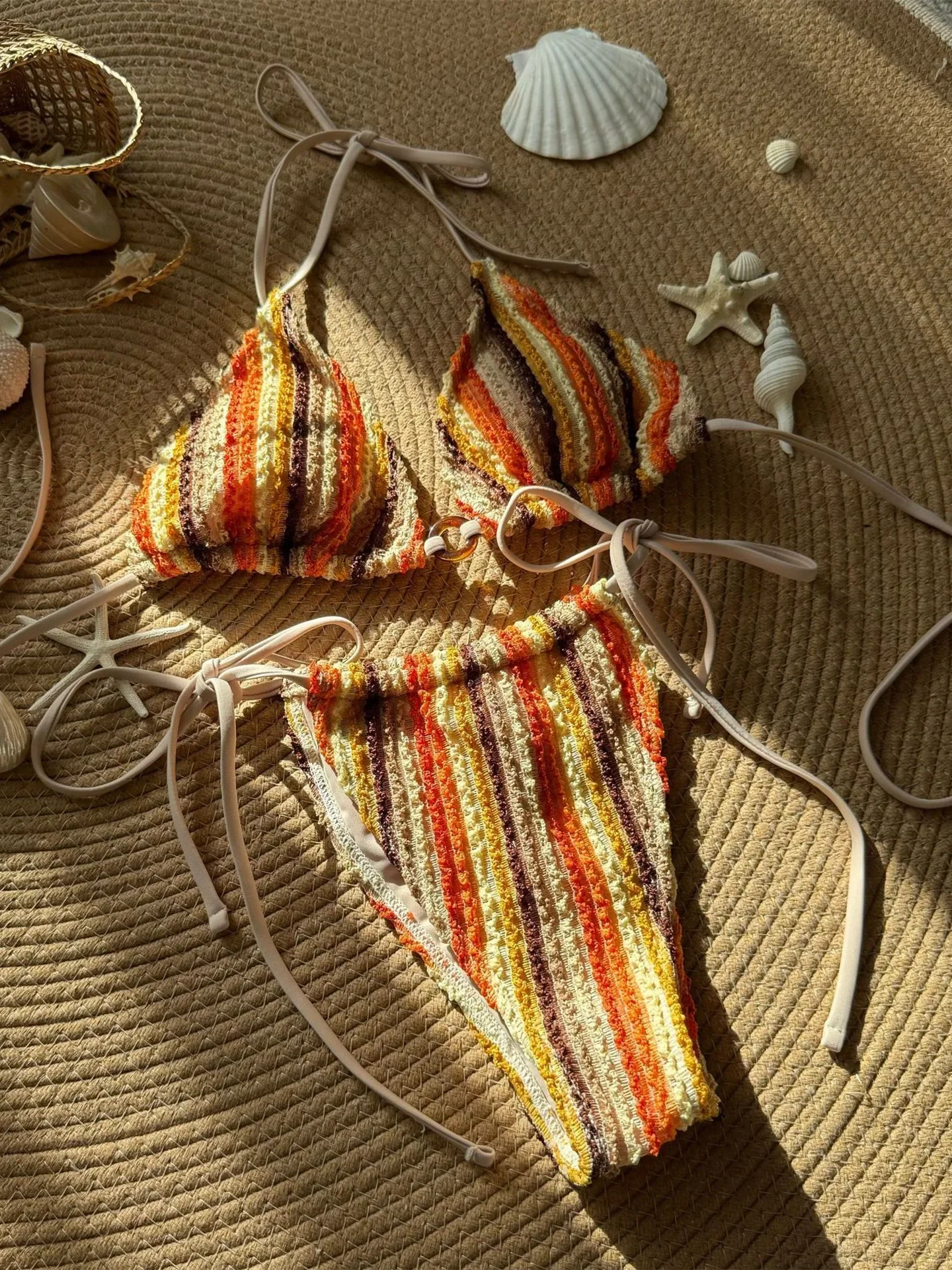 

Sexy Knitted Bikini 2025 Women Khaki Patchwork Push Up Swimsuit Brazilian Bathing Suit Pleate Drawstring Bandgae Thong Swimwear