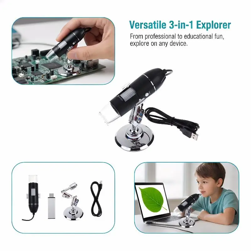 50X-1000X Digital Wireless Microscope USB WiFi with Stand for Android IOS PC for Professional Medical Analysis