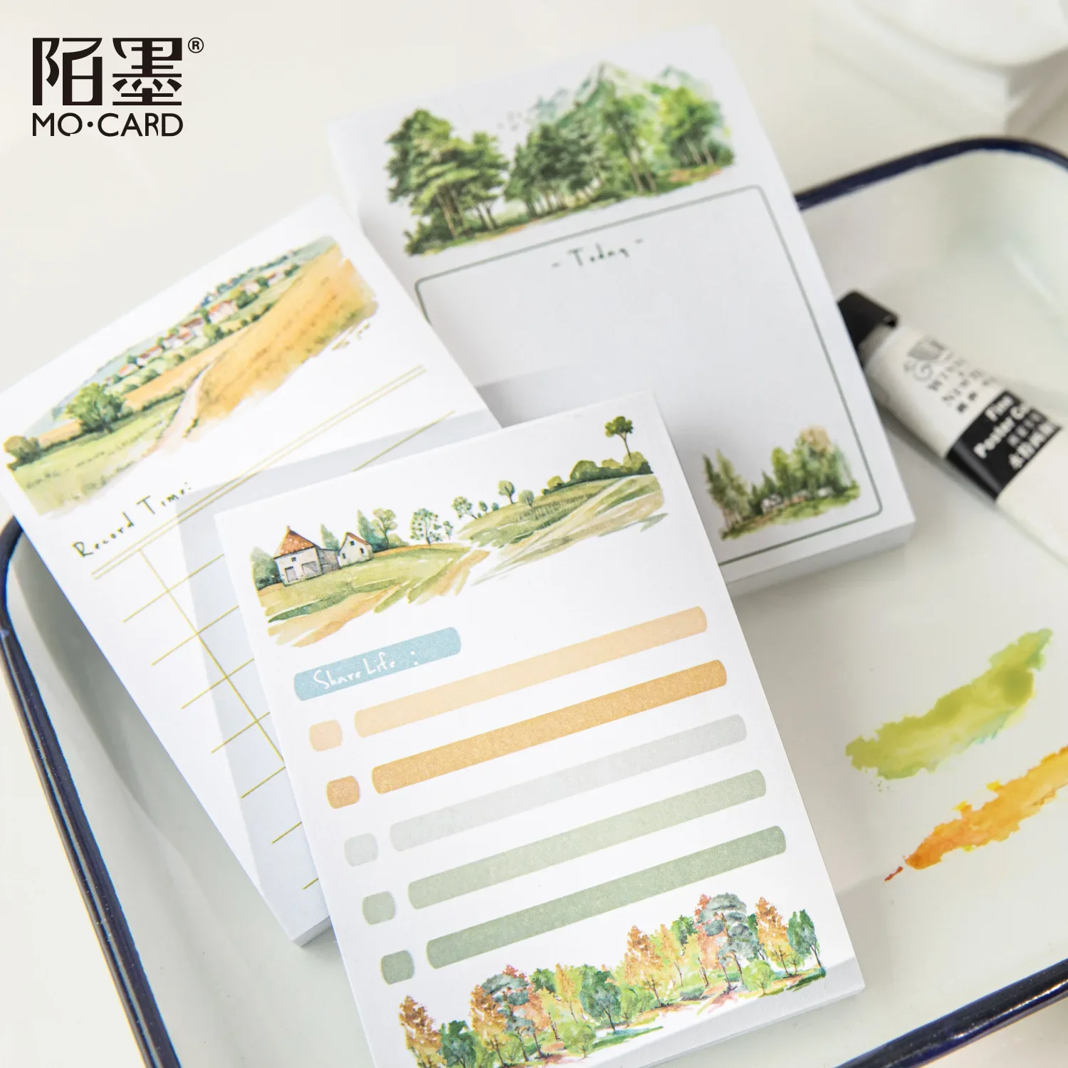 80 Pcs White Kraft Paper Note Book Forest Diary Series Hand Account Collage Base Memo Message Recording Paper