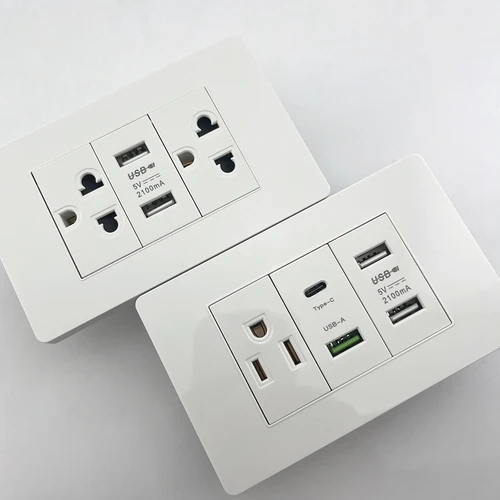 Imagen 1 del producto Blanco PC EE. UU. USB tipo c 20W toma de corriente de pared de carga rápida, enchufe USB Dual tailandés mecánico, Panel de interruptor eléctrico de luz para el hogar