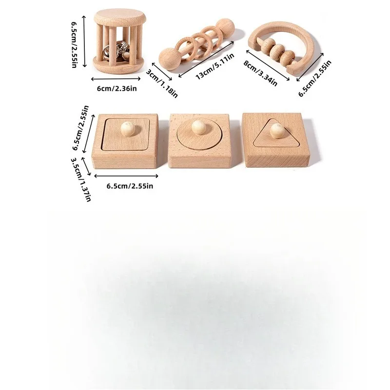 Children's wooden toy rattle natural wood 0-12 baby early education grasp geometric shape matching toy set