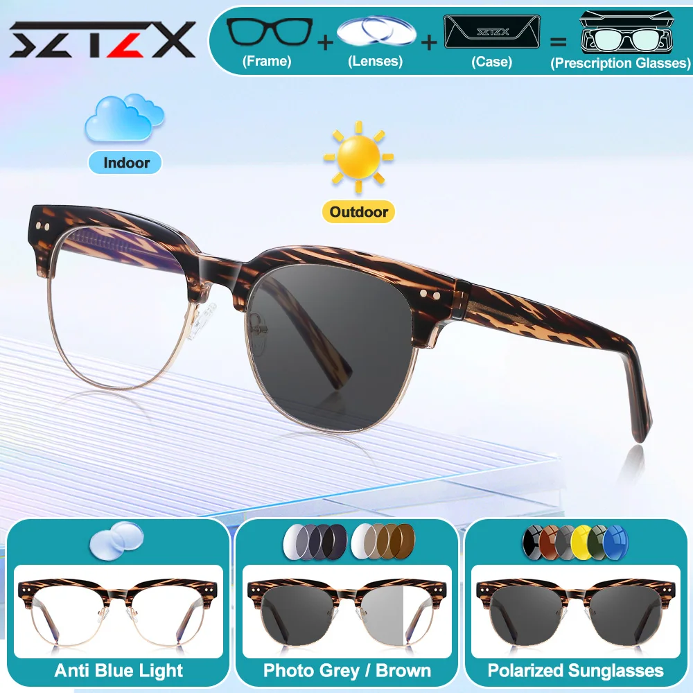 

SZTZX Высокое качество, новый дизайн, оправа для бровей, очки для близорукости, круглые мужские очки с фильтром синего света, фотохромные очки для чтения