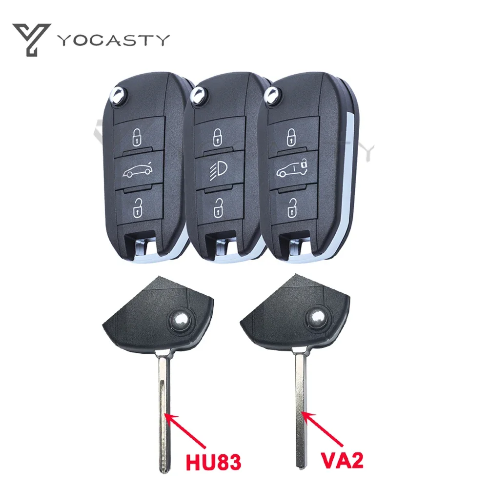 YOCASTY-Flip Caso Shell Chave do Carro Remoto, 3 Botões, Citroen Aircross C3, C4, Peugeot 308, 208, 508, 3008, 5008, VA2, HU83