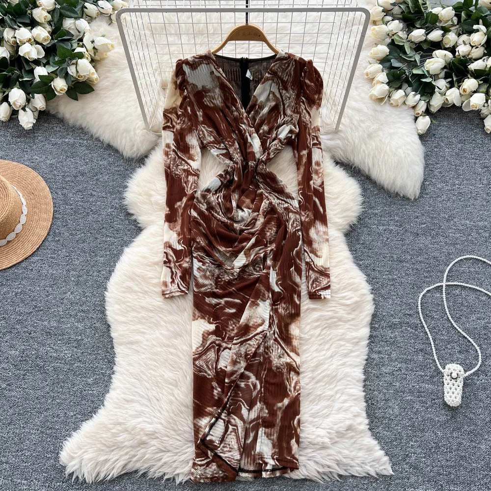 

Модные платья для подиума, женские элегантные винтажные платья с длинным рукавом в клетку и принтом, ПР, плиссированные платья миди, осеннее уличное платье