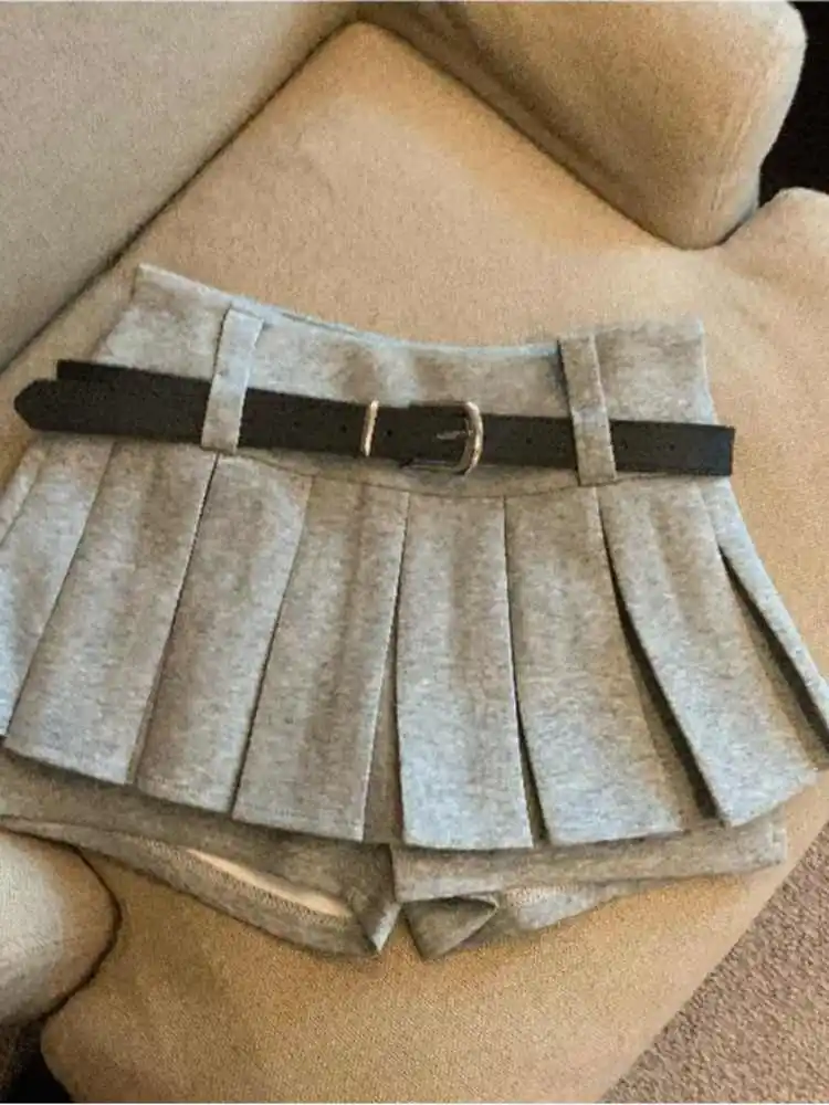 Hellgrauer A-Linien-Faltenrock für Damen, Vintage-Minirock mit niedriger Taille, Harajuku, Y2k, Adrette, Shorts, Röcke, 2000er-Jahre-Kleidung, 2025