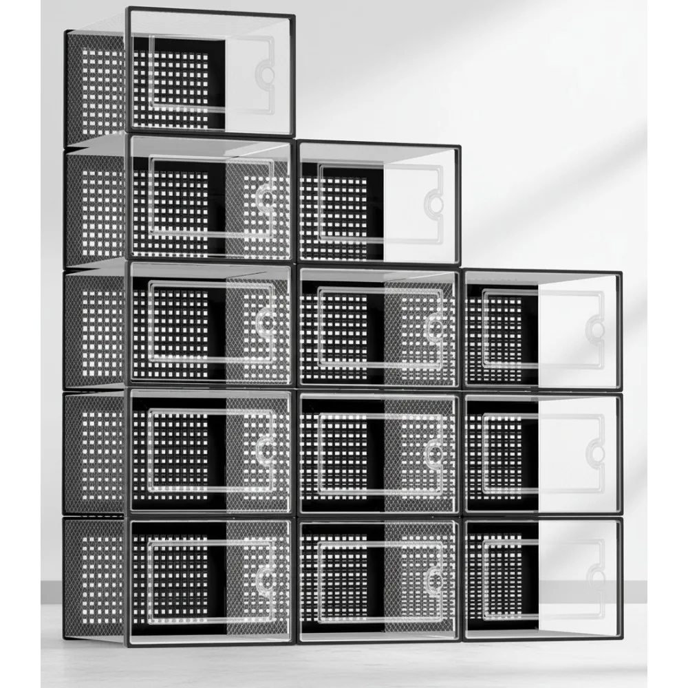 

X-большие прозрачные пластиковые штабелируемые коробки для хранения обуви, органайзеры, 12 упаковок для кроссовок, шкафов и под кроватью