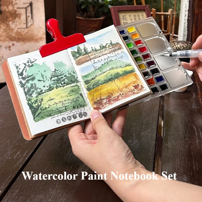 

Волшебная коробка, мини-портативный дорожный акварельный пигмент, набор блокнотов в кожаном переплете, студенческие принадлежности для рисования на открытом воздухе