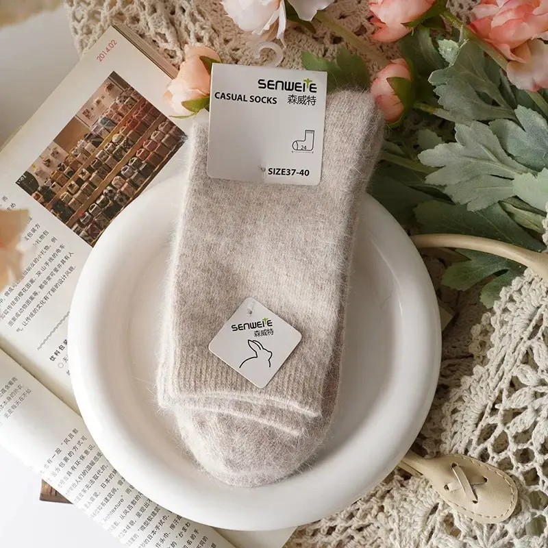 Sock Leisure Ankle Crew Fuzzy Autumn Winter Rabbit Fur Women mid-calf Thickened Warm Soft Wool Socks 8W96 - Image 5