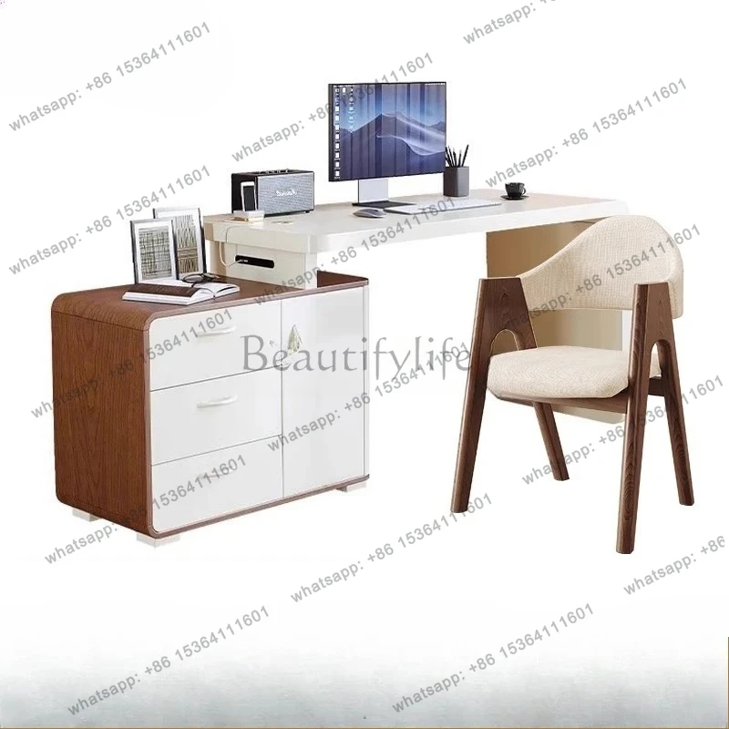 simple modern solid wood desk small apartment study bedroom telescopic corner computer table bucket cabinet integrated