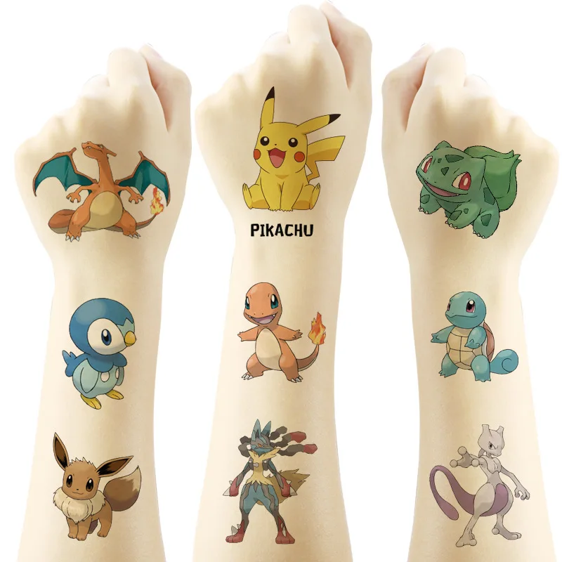 20 pièces/ensemble Pokemon Pikachu autocollants de tatouage imperméable mignon Pikachu autocollant drôle enfants filles noël anniversaire cadeau récompense jouet