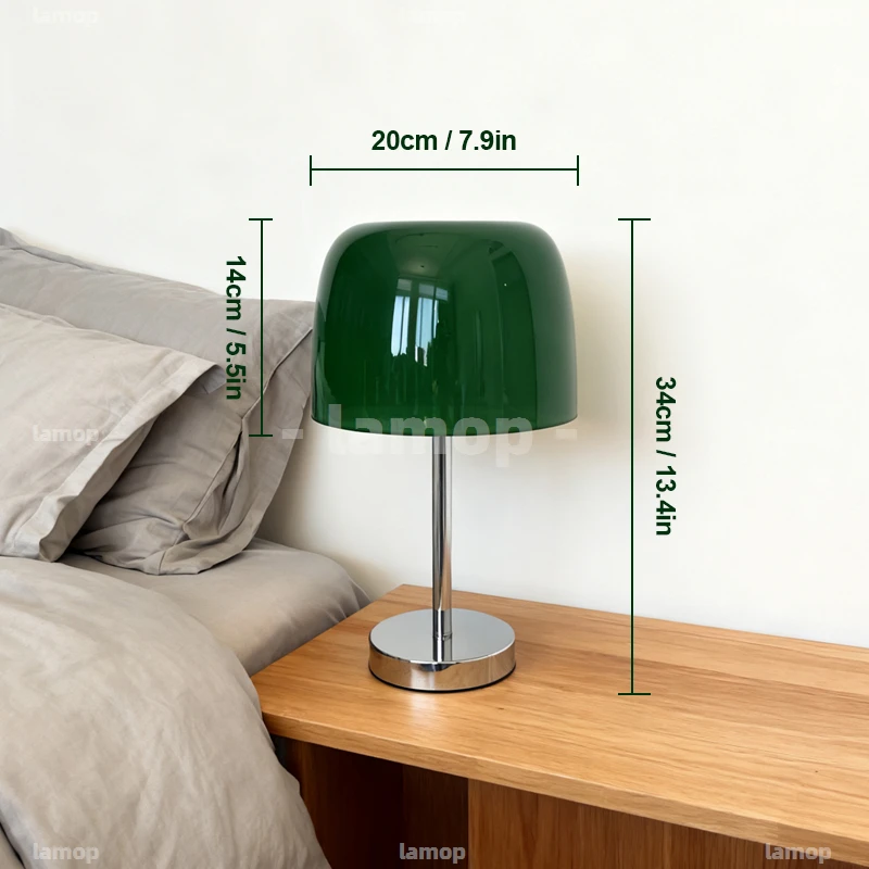 Deep‑Bowl Shaped Glass Table Lamp,3‑Gear Dimmable Diffused Soft Light,American Pastoral Lamp for Living Room Side Table