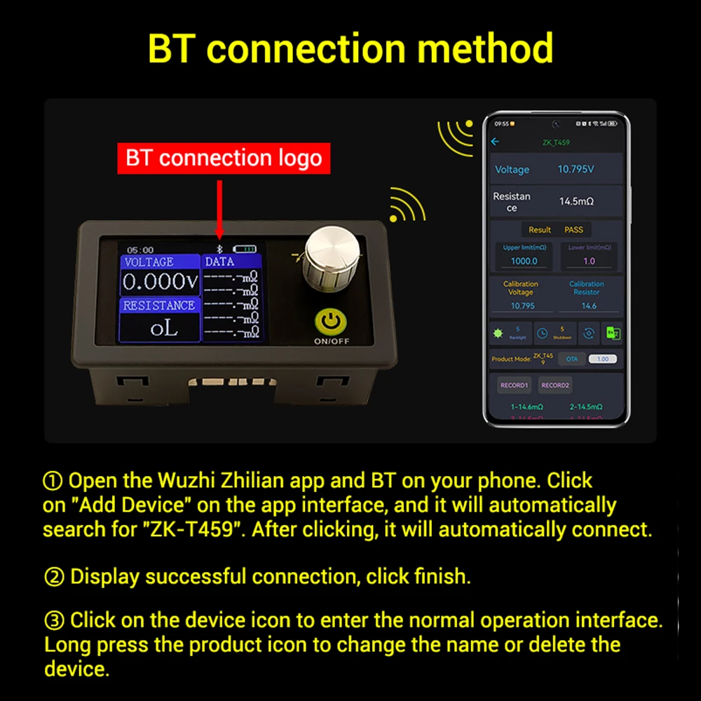 Professional Battery Voltage Internal Resistance Tester T459 DC 5V High Precision Remote APP Display Battery Tester