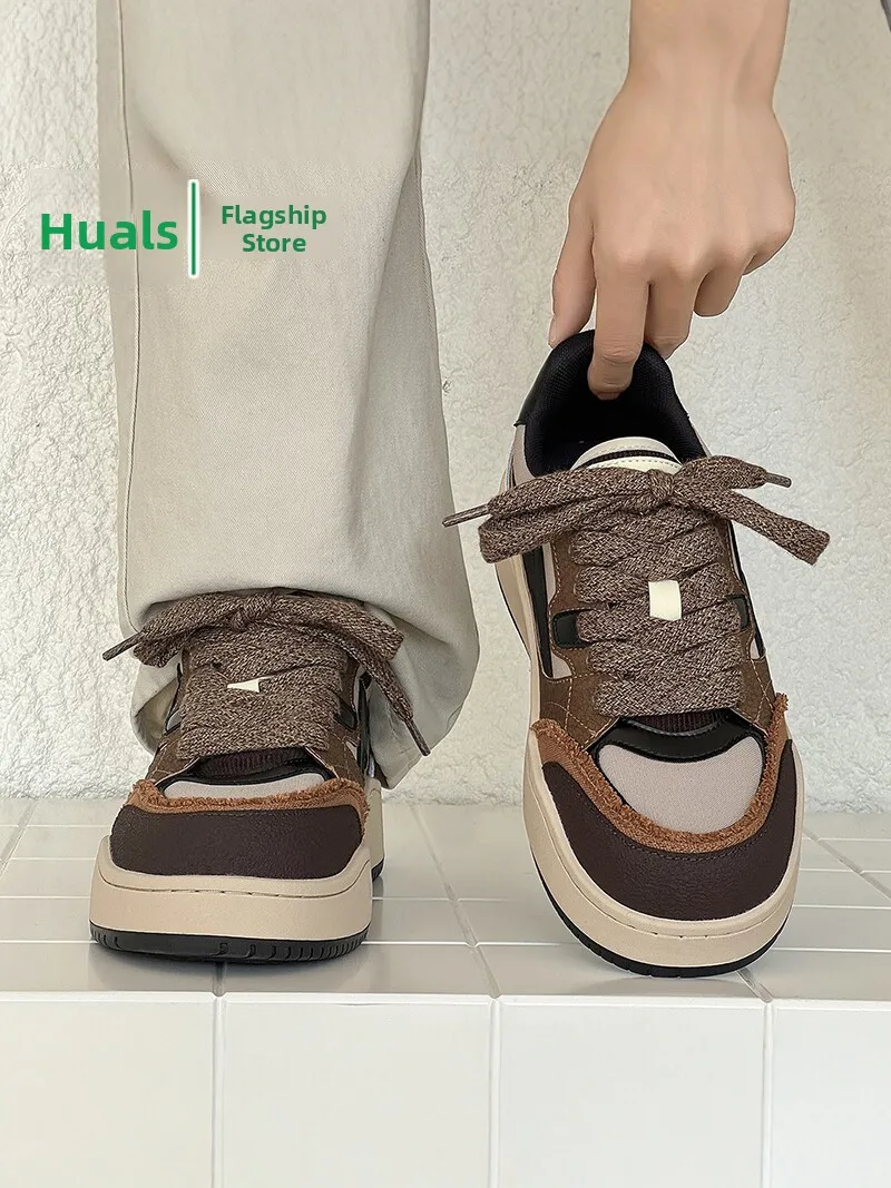 Men's Retro Casual Board Shoes Soft Bottom Leather Surface Waterproof Anti-slip Sports Shoes Autumn New Arrival round Toe Thi...