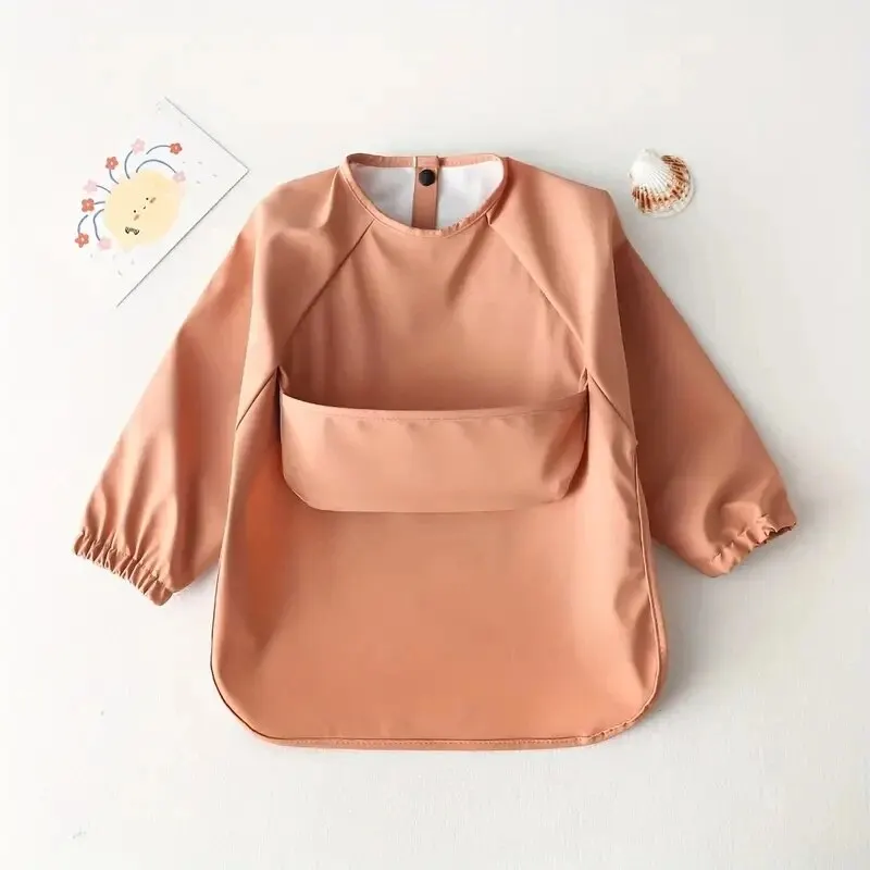 1pcs Solid Color Painting Smock Baby\'s Soft Waterproof Long Sleeve Art Smock Feeding Bib Apron for Kids Accessories