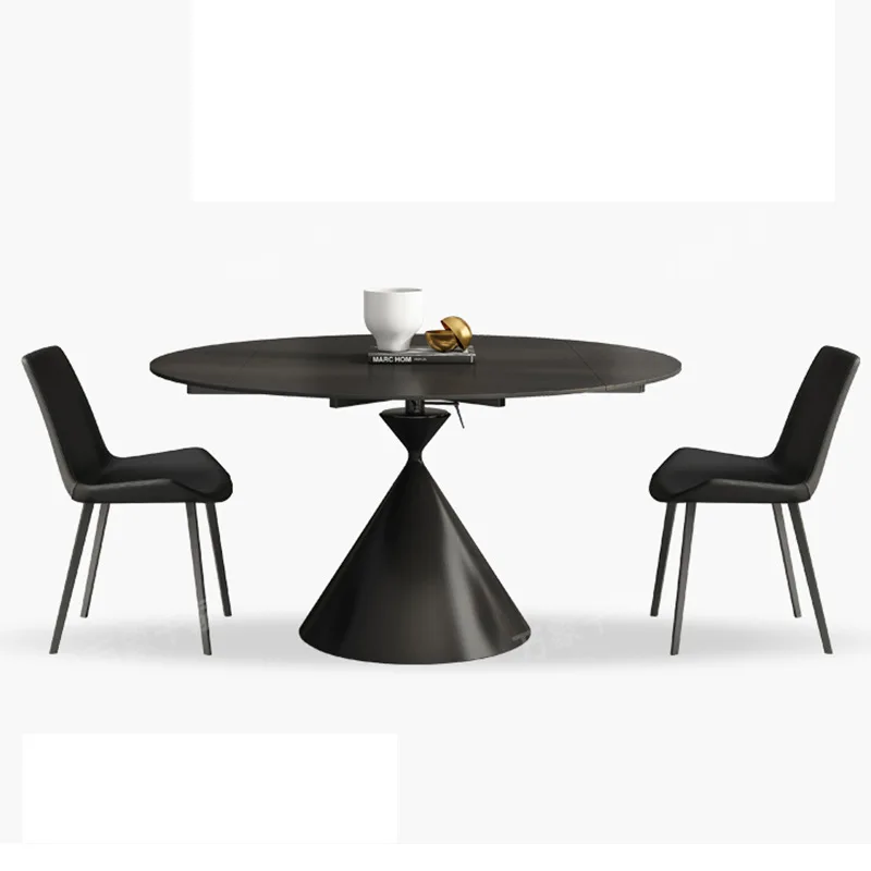 

Black telescopic rock slab dining table, rotating variable round table, modern simple household small apartment, square and roun