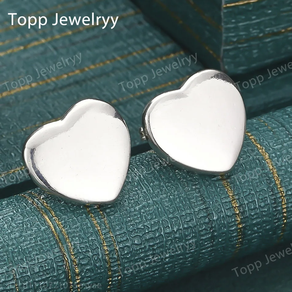 

Charm 925 Sterling Silver Smooth Heart Earrings Fashionable Women's Jewelry Accessories Wedding Gift