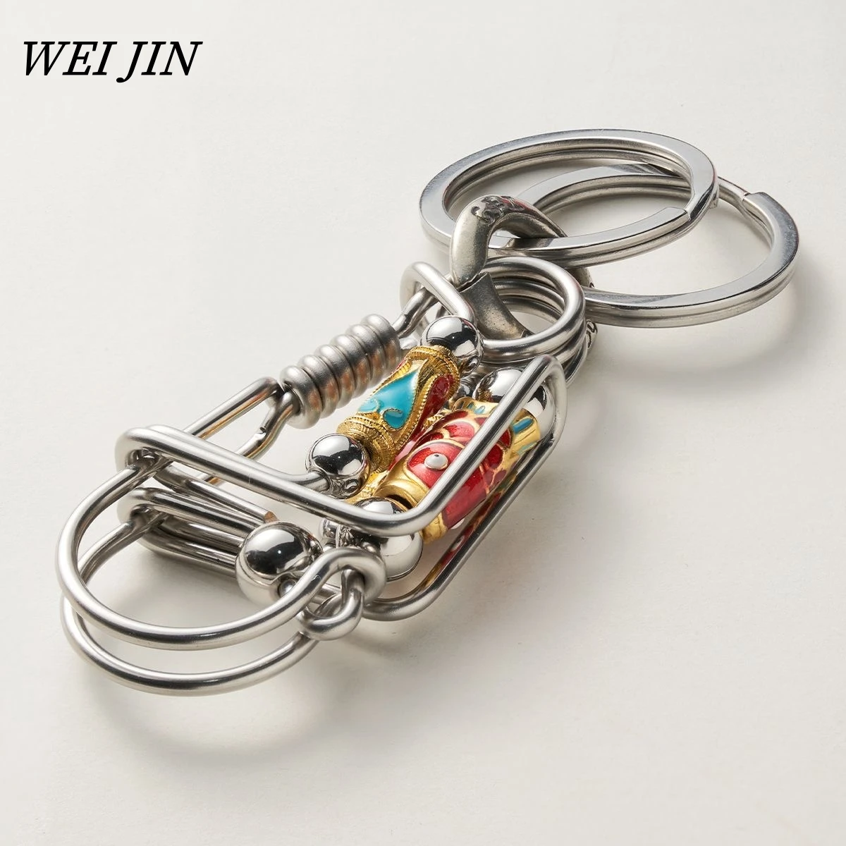 Stainless Steel Keychains, Mechanical Style , 2 Layers Steel Wire Red Fish Head Car Keyring,Men Outdoor Hook Buckle Trinket