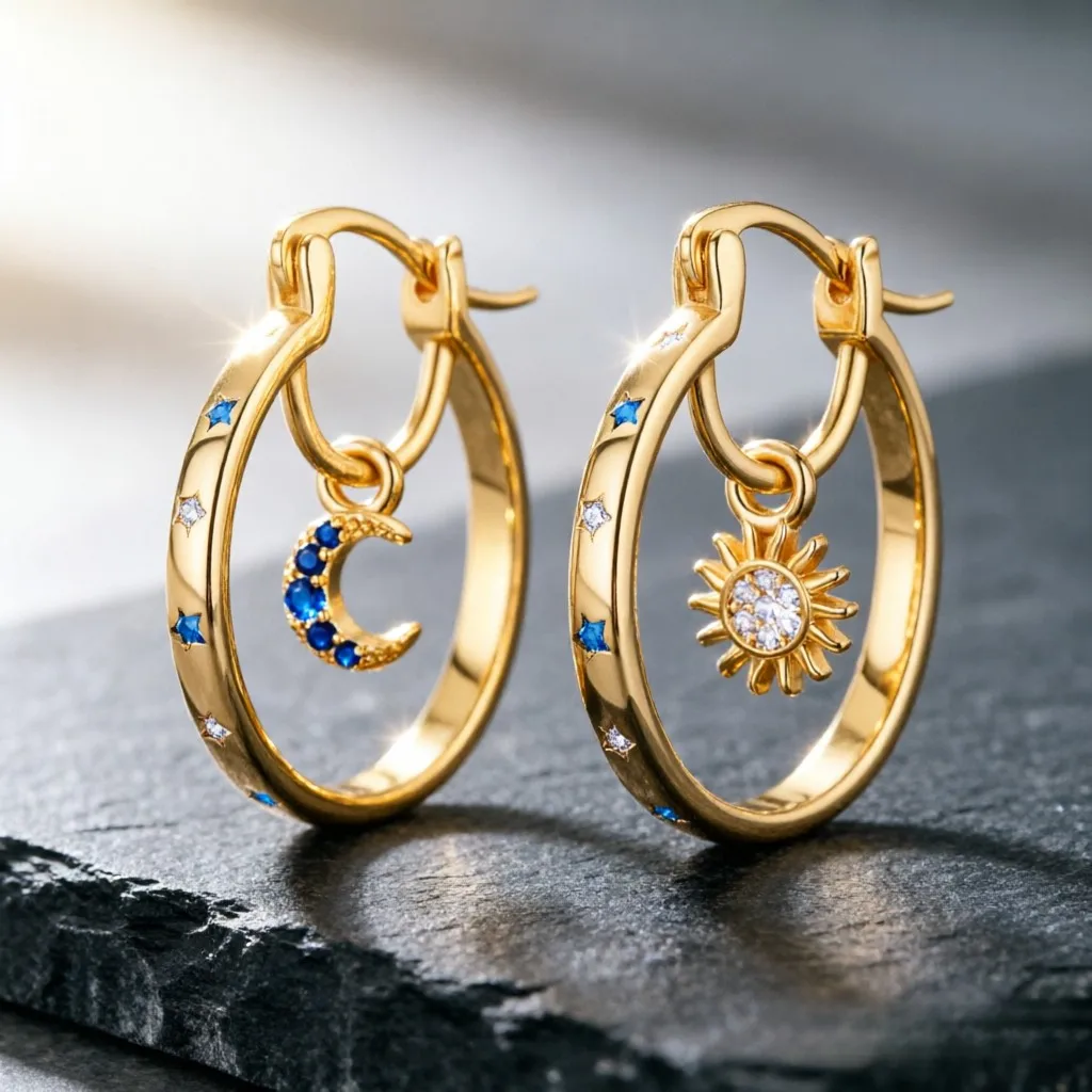Elegant  Gold Sun & Moon Loop Earrings – Perfect for daily wear & Valentine's Day gifting. Ideal gift for her.