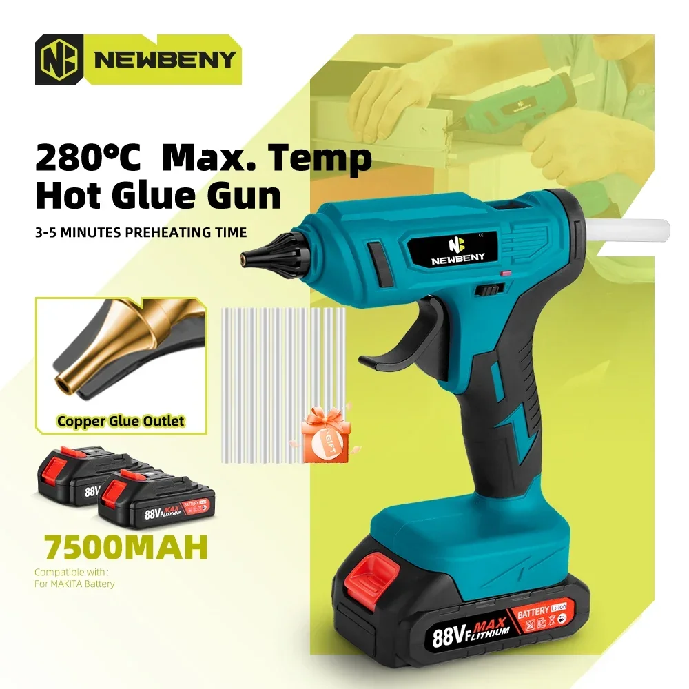 Newbeny-pistola de Cola Quente sem Fio 280 °c Recarregável Aquecimento Rápido Cola em Bastão de 11 mm Reparo Faça Você Mesmo Ferramentas Elétricas para Makita Bateria 18v