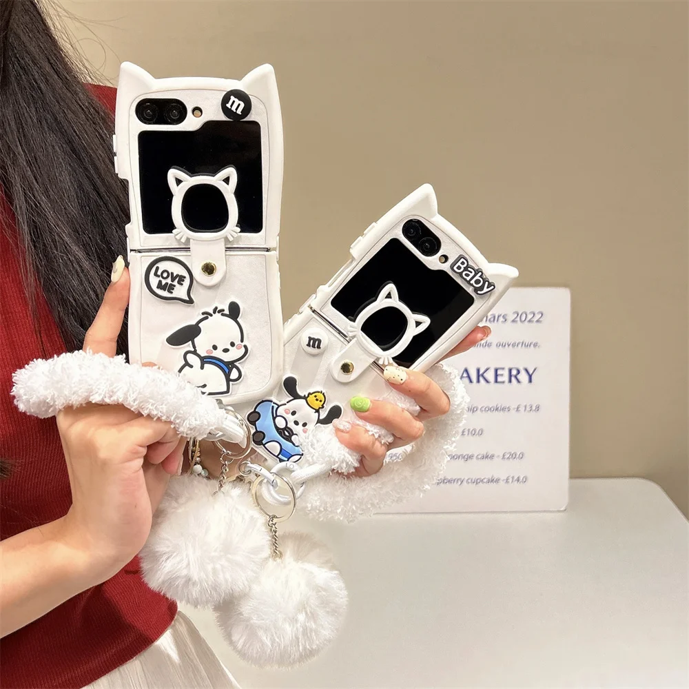 Winter style warm Cute Sanrio Pochacco Samsung Galaxy For Z Flip 3 4,Z Flip 5,TPU Fall-proof phone case Z Flip 6 Cartoon