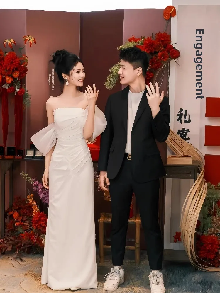 

Элегантное белое свадебное платье на одно плечо для женщин, нарядное, для особых случаев, красивое, для помолвки, зимнее, легкое свадебное платье