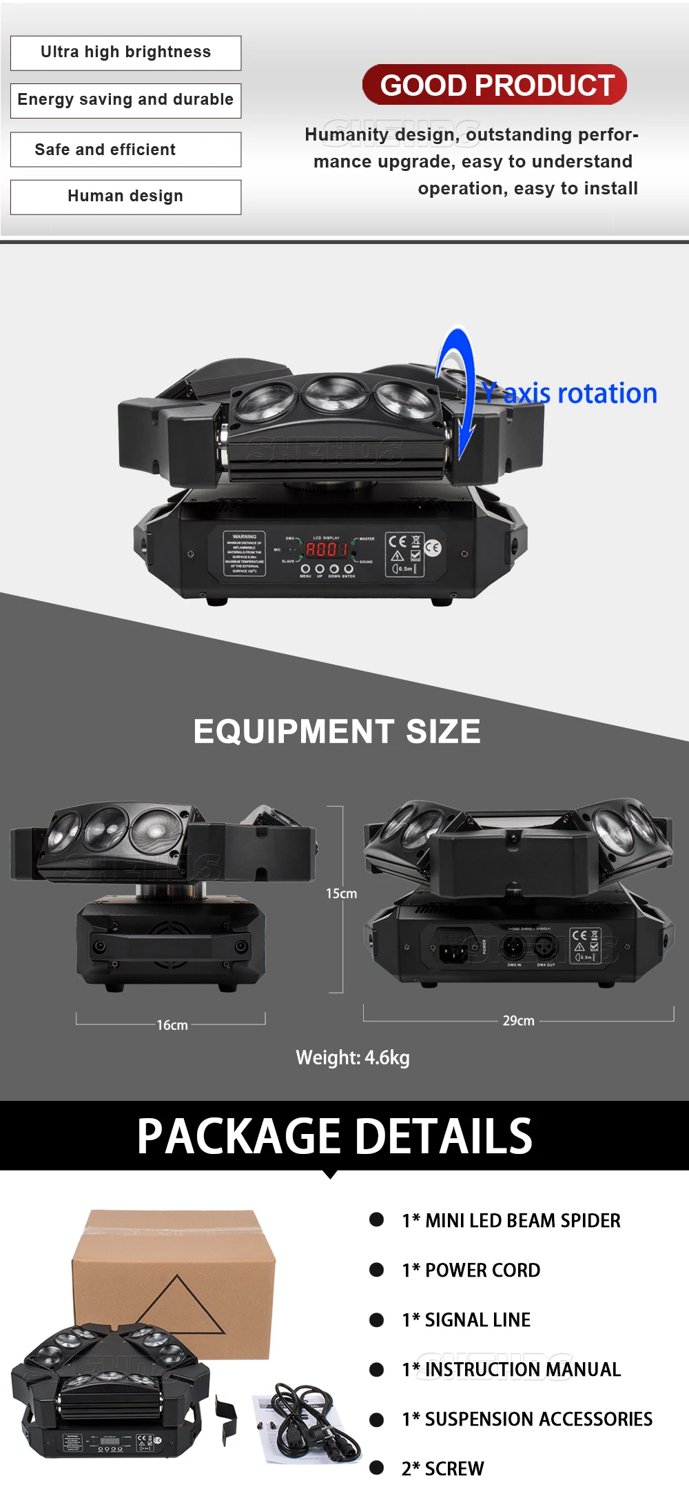9 x 10 W LED Moving Head RGBW Spider Party Lichter DMX 512 für DJ Disco Hochzeit Nachtclub KTV Bühnenbeleuchtung – Detail 4