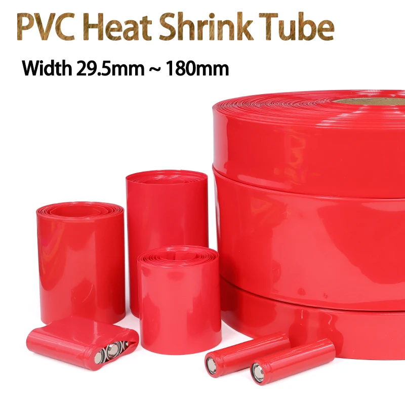 3/5M PVC Red Heat Shrink Tube Width 29.5mm ~ 180mm 18650 Lipo Battery Pack Insulated Cable Sleeve Protection Battery Film Wrap