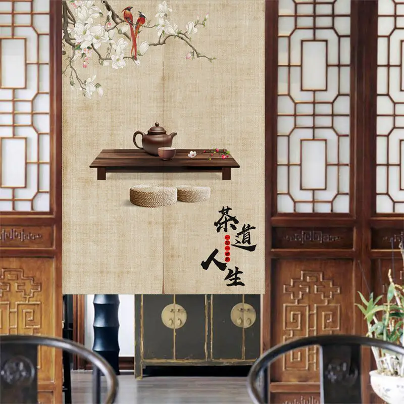 Chinese Style Tea Ceremony Door Curtain Tea Houses Tea Shops Private Rooms Partition Curtain Entrance Doorway Curtain Noren