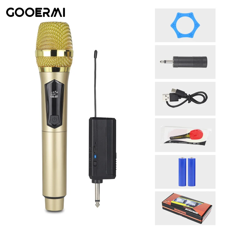 Gooermi 2.4G Dual Handheld Dynamic Mics Rechargeable Wireless Microphone for Karaoke Singing,Speeches,Churches