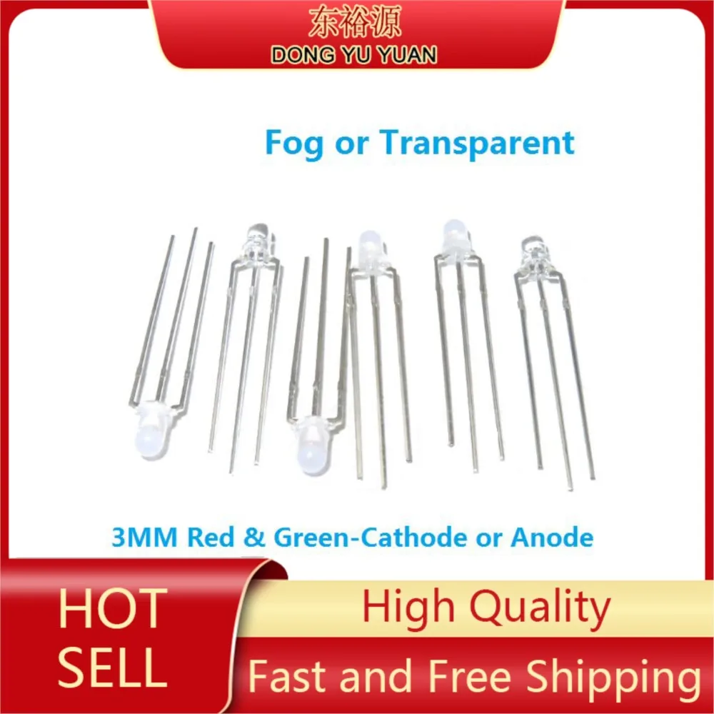 100PCS Common Cathode F3 LED Diodes 3mm Bicolor RED & Green Clear 3 Mm Light Emitting Brightness Bi-color