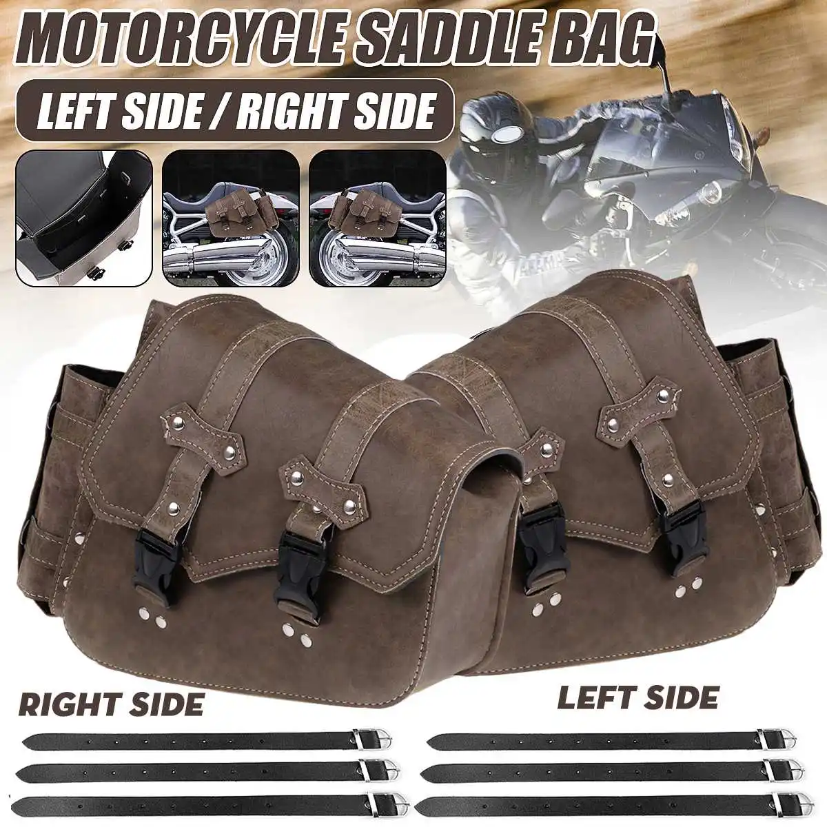 

Motorcycle Saddlebags Tool Bags Luggage Storage Pouch Vintage Brown Saddle Bag Waterproof For Cafe Racer Custom Chopper Bobber