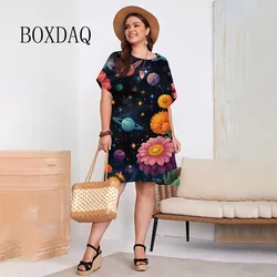 1XL-9XL Large Size Women Dress Summer Elegant Floral Print Loose Ladies Sundress Casual Short Sleeve Plus Size Women Clothing