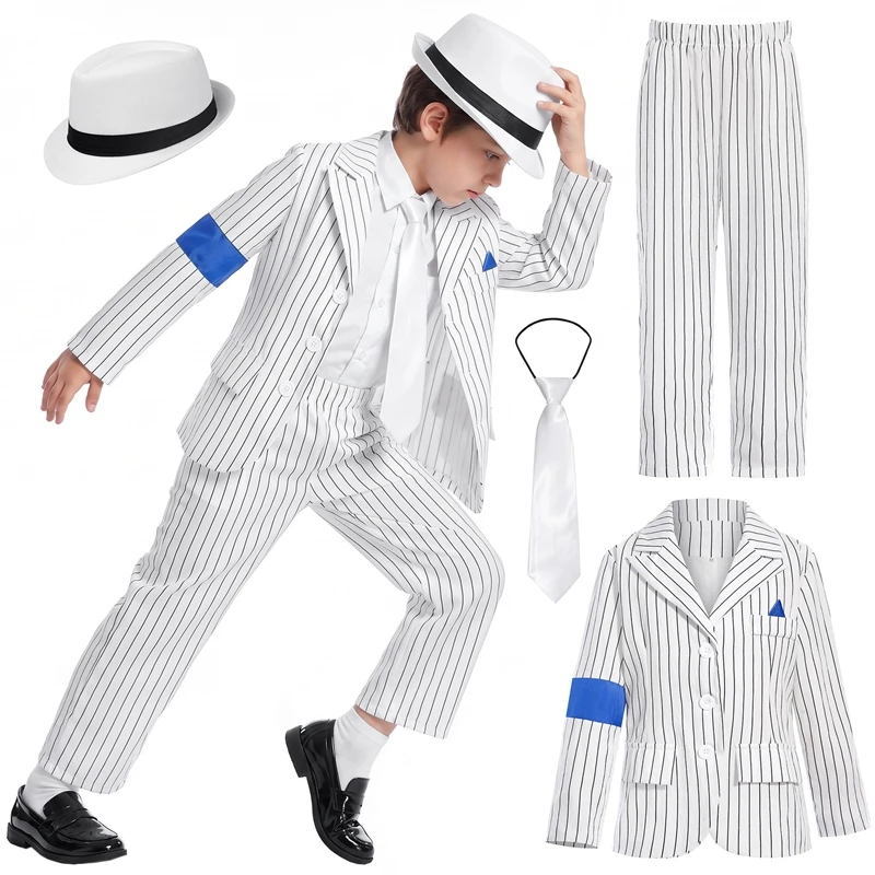 Kids Boys Michael Jackson Cosplay Costume 80s Hip-hop Jazz Stage Performance Clothes Halloween Party Outfit Suit Dance Wear view 3