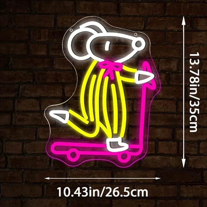 Cute Skater Mouse Neon Sign Cartoon Animal Skateboard LED Wall Art USB Powered  Glow Lamp Kids Room Decor Shop Hanging Light