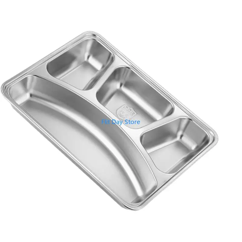 F92C Stainless Steel Divided Tray For School Cafeteria Office Family Meals Children Dinner Plate with Compartments
