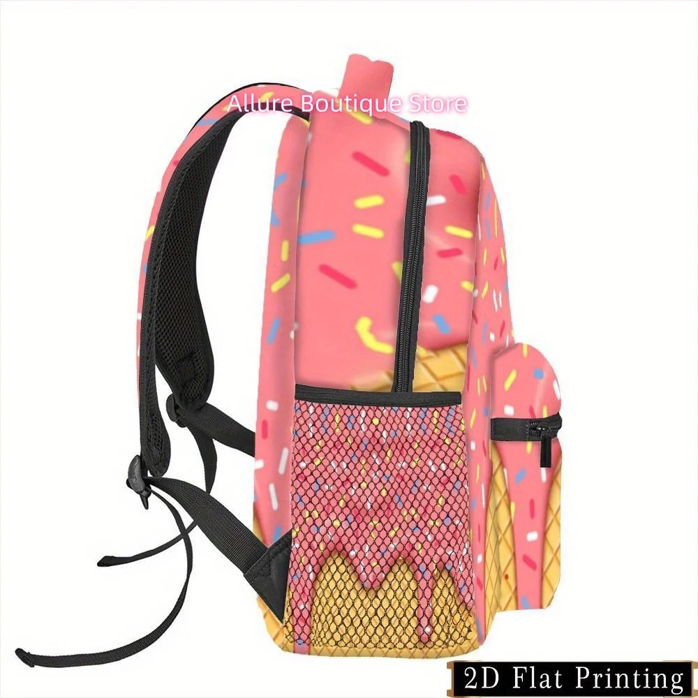1pc Pink Candy Shine Ice Cream Print Backpack - Cute Cartoon Design with Straps, Adjustable Shoulder Straps, Multiple Compartmen