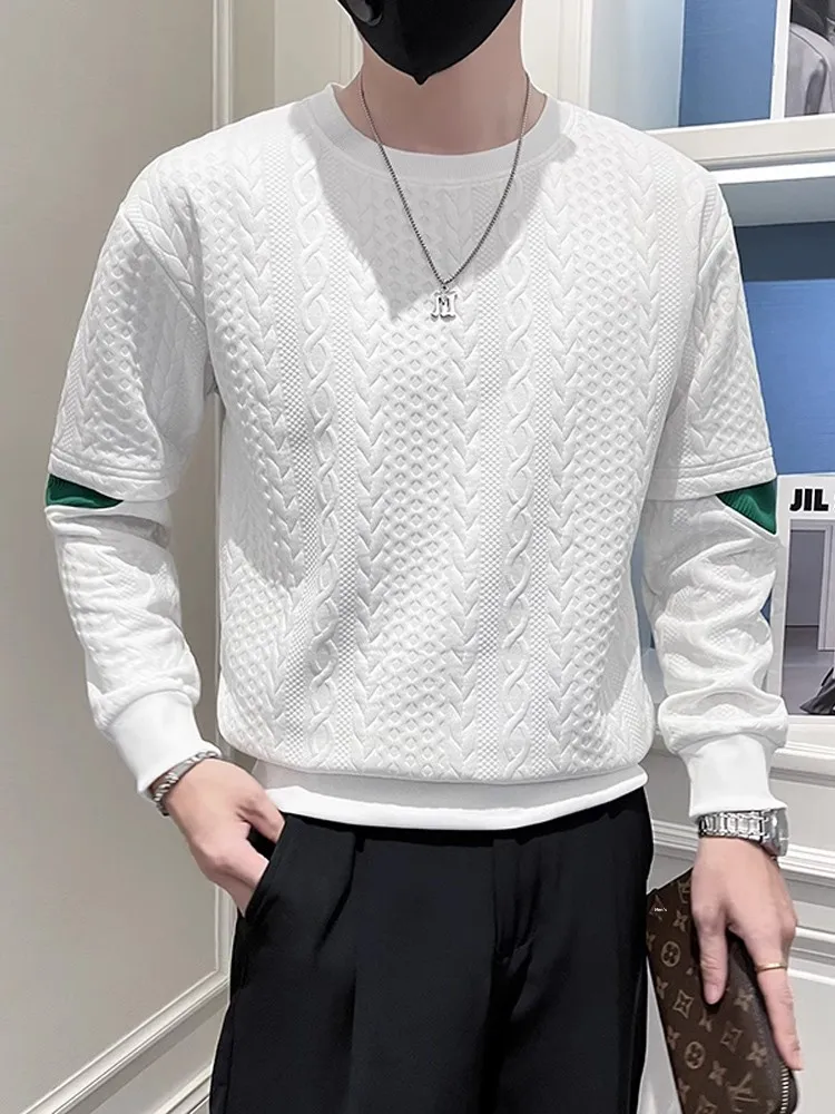 

White Hoodie Men's 2023 New Spring Autumn Splicing Trendy Base irt round Ne Casual Haome T-irt Polyester Fiber
