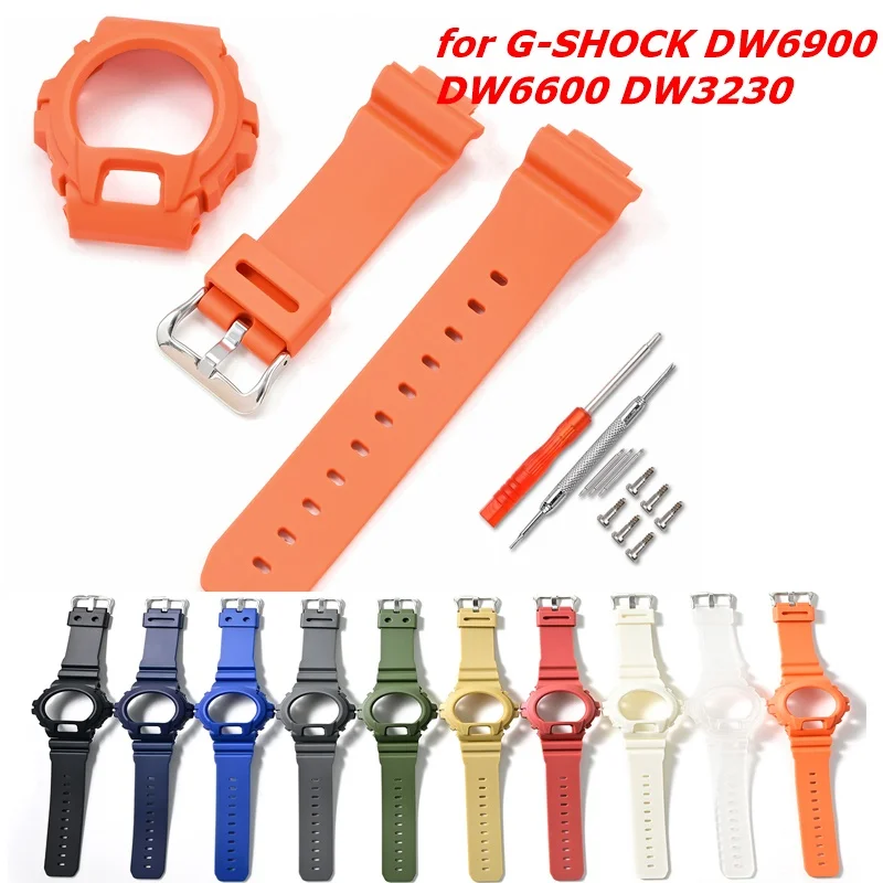 Kit de Substituição de Pulseira e Caixa Protetora de Resina para Relógios Casio G-Shock DW6900 DW6600 DW3230 DW-6900 com Ferramenta para Pulseira