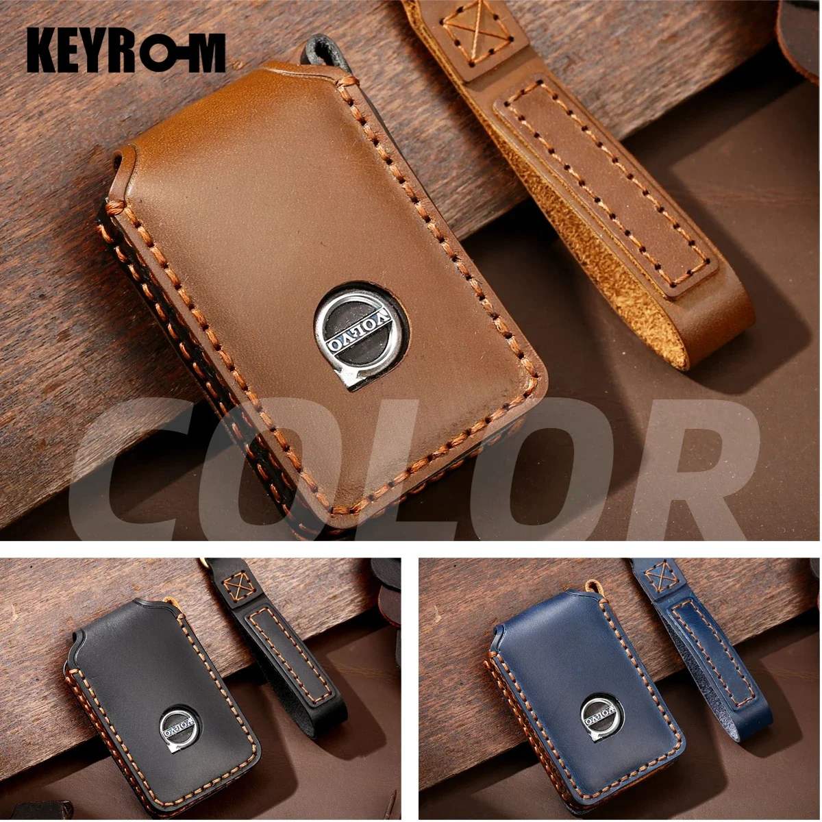 For Volvo Xc60 S90 Xc90 Xc40 Car Key Case Cover Key Fob Holder Remote Leather Pure Handwork Free Keychain Quantity Customized