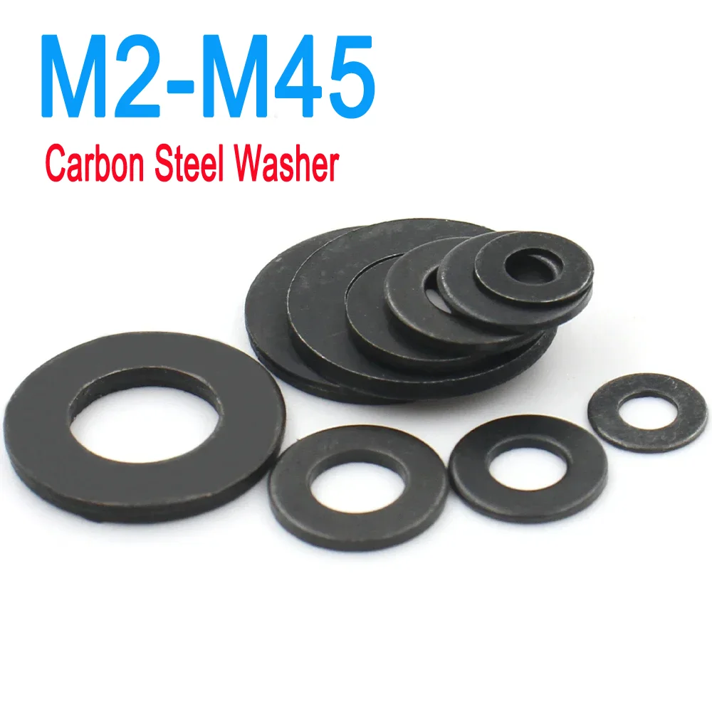 

M2 M2.5 M3 M4 M5 M6 M8 M10 M12 M14 M16 M18 M20 M22-M45 Grade 8.8 Black Carbon Steel Flat Washer Plain Gasket DIN125 1-100pcs