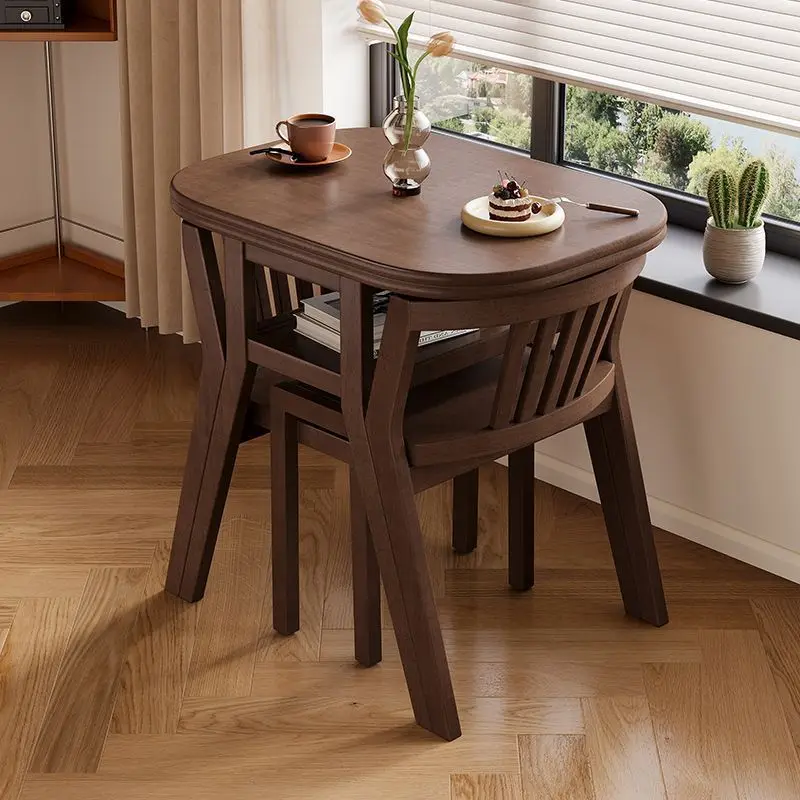 Combinação de mesa e cadeira de varanda de madeira maciça, mesa de apartamento pequeno, mesa de café, conjunto de três peças, casa moderna